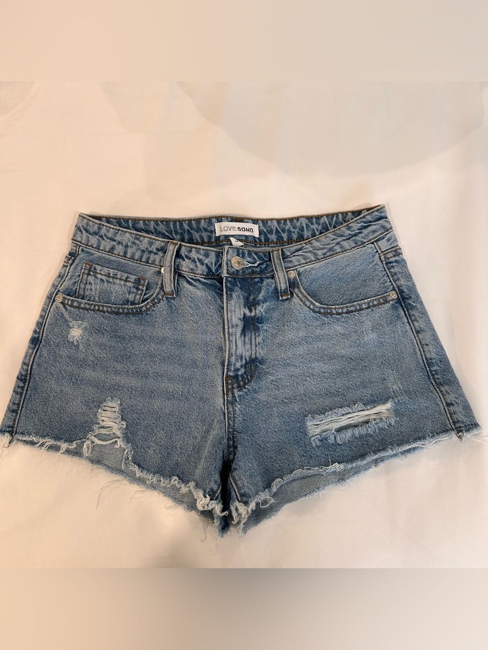 Love Soho Blue Distressed Denim Shorts